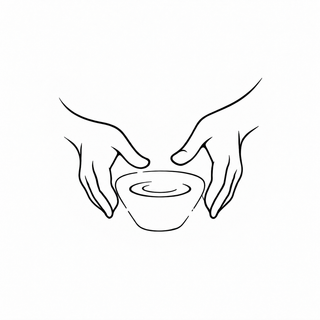 Hands surrounding a ceramic cup